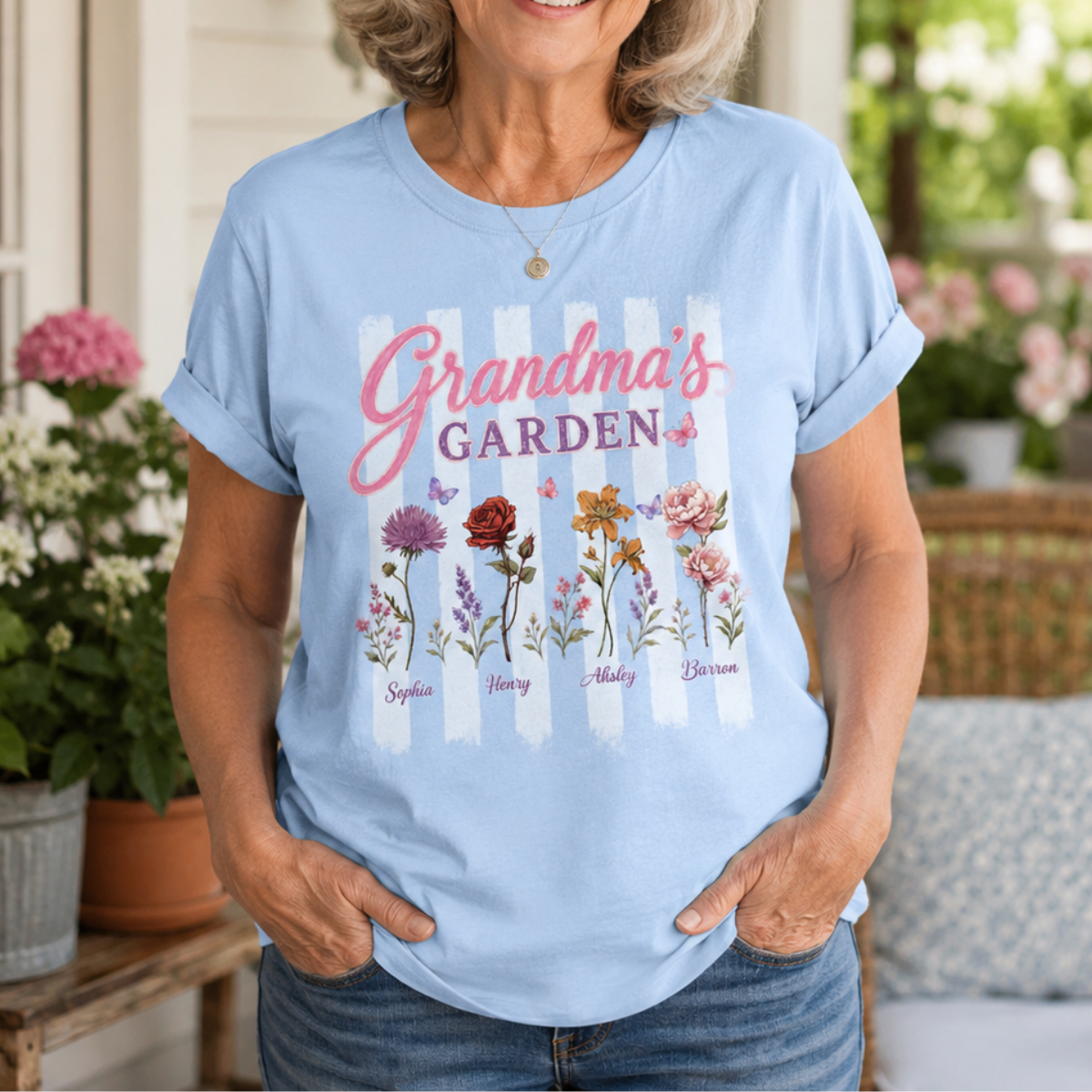 Grandma's Garden Preppy Stripe - Personalized Shirt - Trendy Summer Tee for Grandma