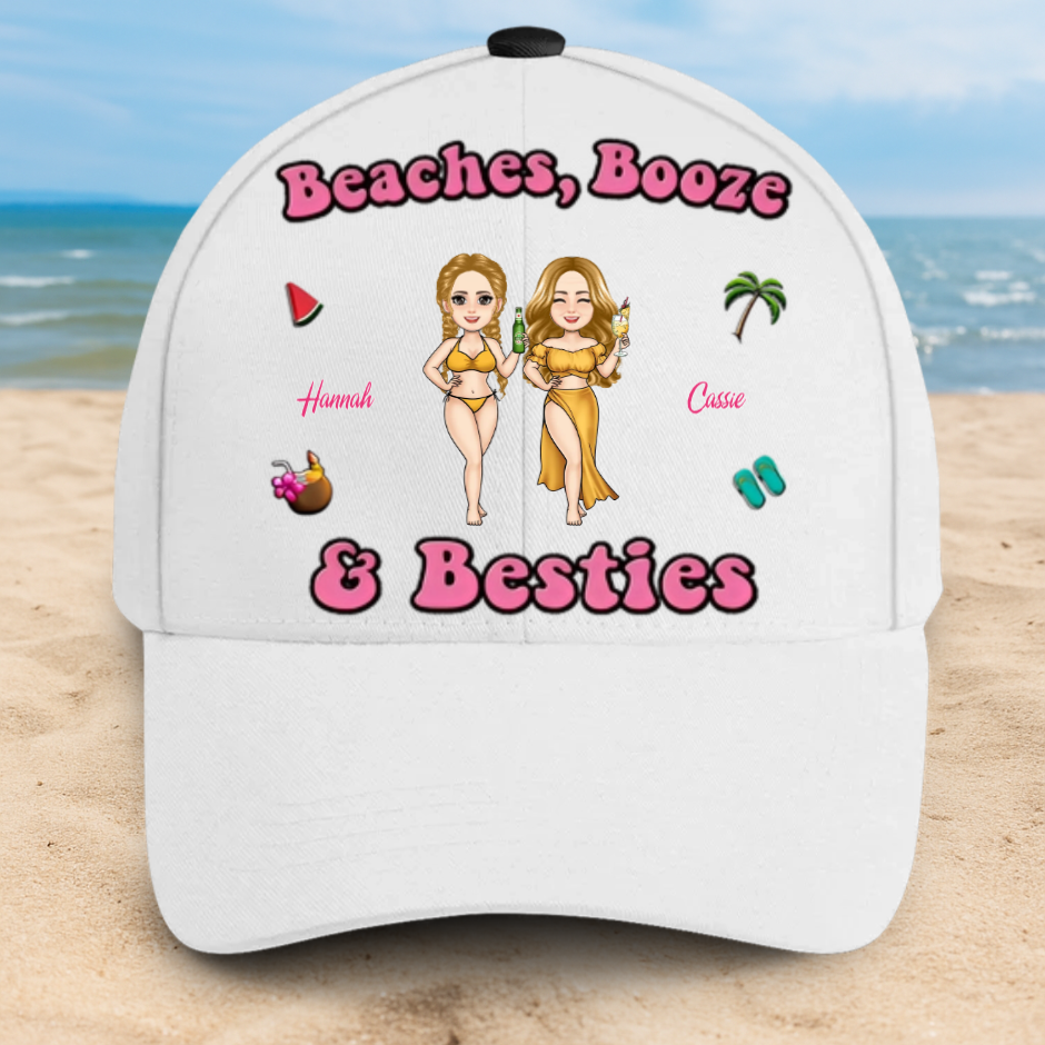 Beaches, Boozes & Besties - Personalized Classic Cap - Summer Vibe, Beach Trip Gift For Besties