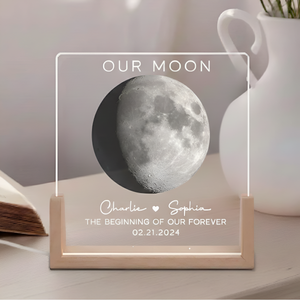 Our Moon Couple Moon Phase - Personalized Desk Name Plate Night Light - Anniversary Gift For Him Gift For Her