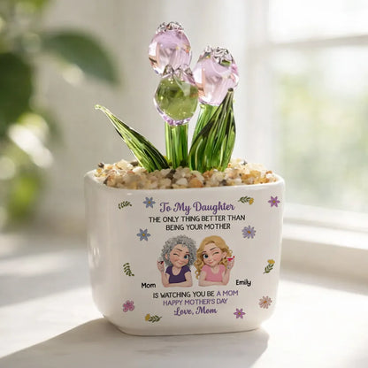 The Only Better Thing Is Watching You Being A Mom - Personalized Mini Glass Flower Pot - Gift For Daughter, Mother's Day Gift