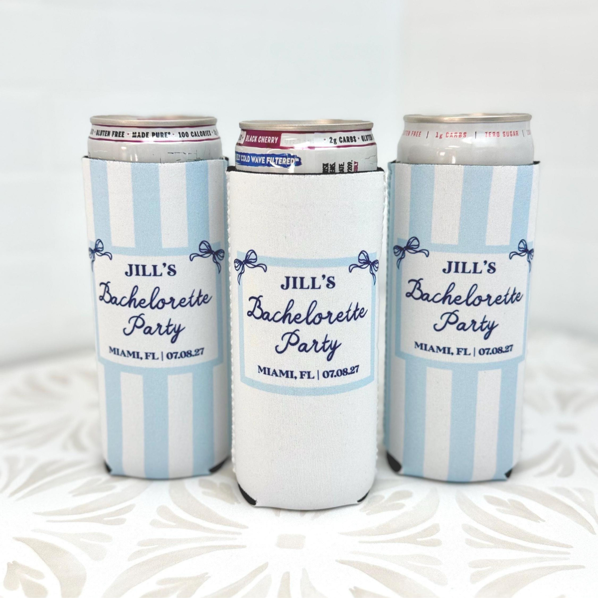 Personalized Beach Bachelorette Can Cooler, Coastal Bridal Party Favor, Custom Drink Holder