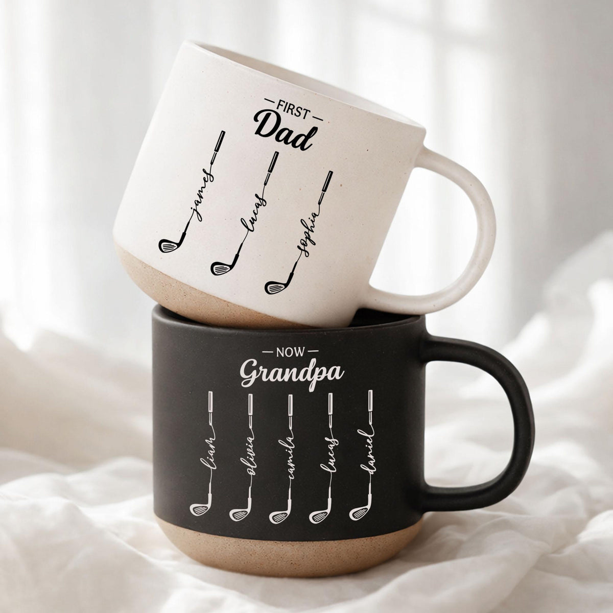 Personalized First Dad Now Grandpa Pottery Mug, Custom Father Day Golf Gift, Golf Lover Gift For Him,Dad Birthday Gift,Gift For Dad, Grandpa