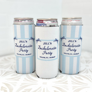 Personalized Beach Bachelorette Can Cooler, Coastal Bridal Party Favor, Custom Drink Holder