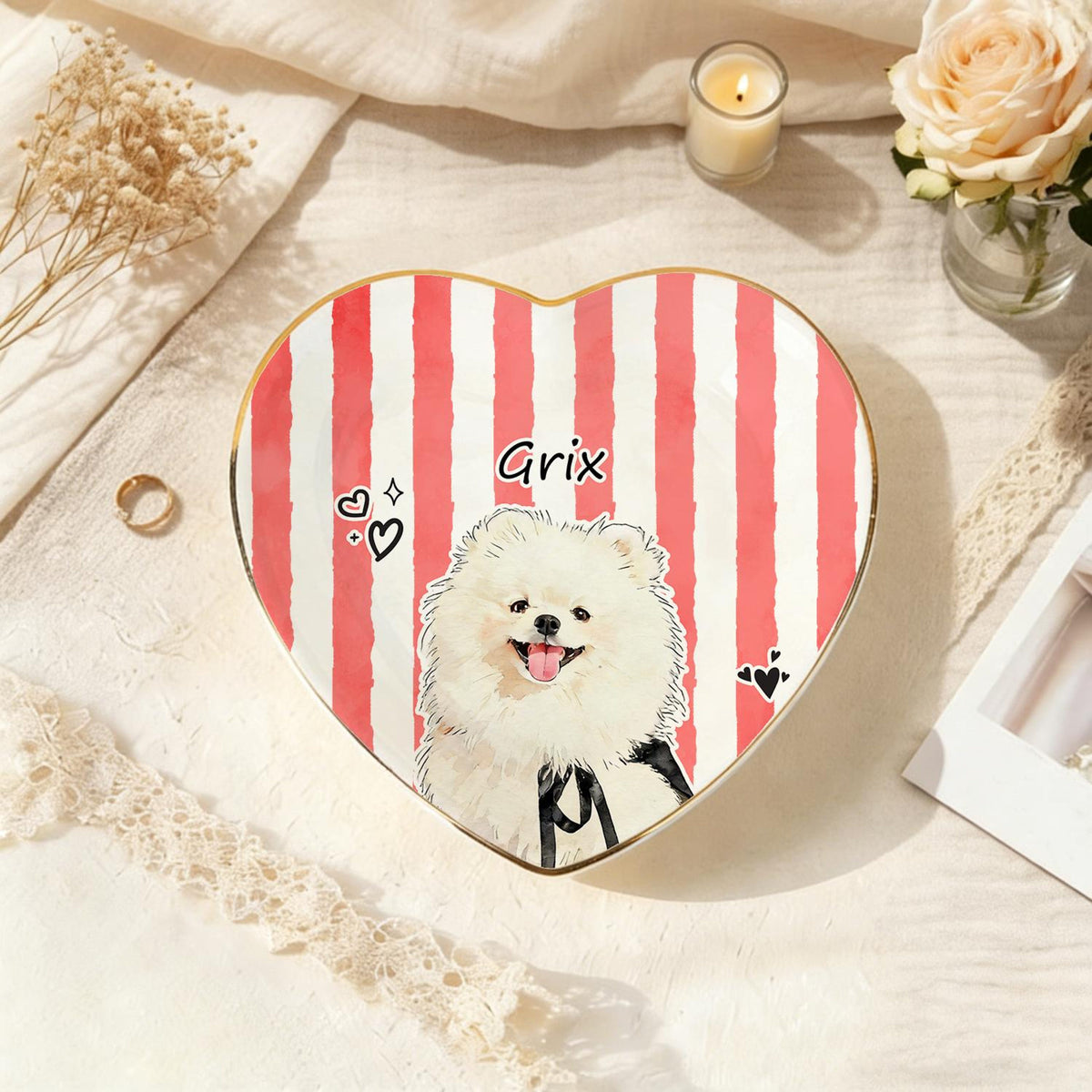 Custom Pet Jewelry Dish, Custom Dog Cat Memorial Portrait Ring Dish, Gift for Pet Owner