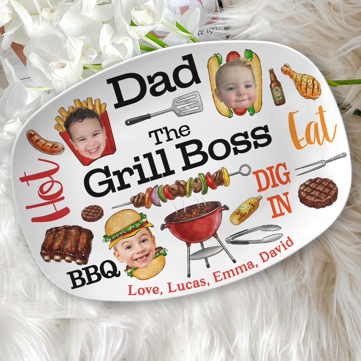 Personalized Dad Grilling Platter with Kids Faces, Funny Kids Face Platter, BBQ Dad Gift, The Grill Boss Plate, Fathers Day Gift for Husband