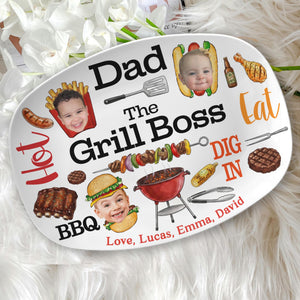 Personalized Dad Grilling Platter with Kids Faces, Funny Kids Face Platter, BBQ Dad Gift, The Grill Boss Plate, Fathers Day Gift for Husband