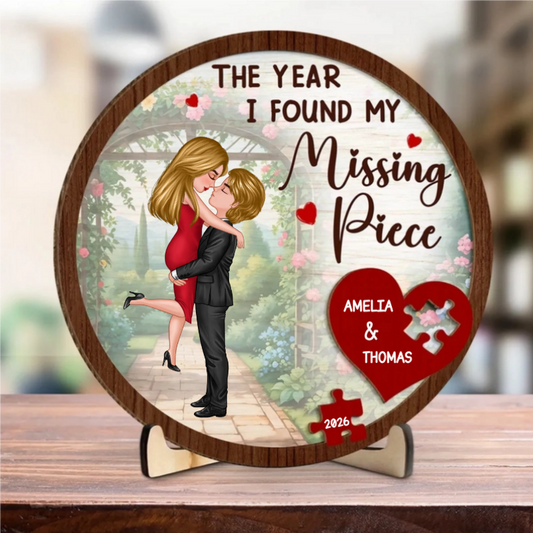The Year I Found My Missing Piece - Personalized Wooden Plaque - Valentine's Day Gift For Couple