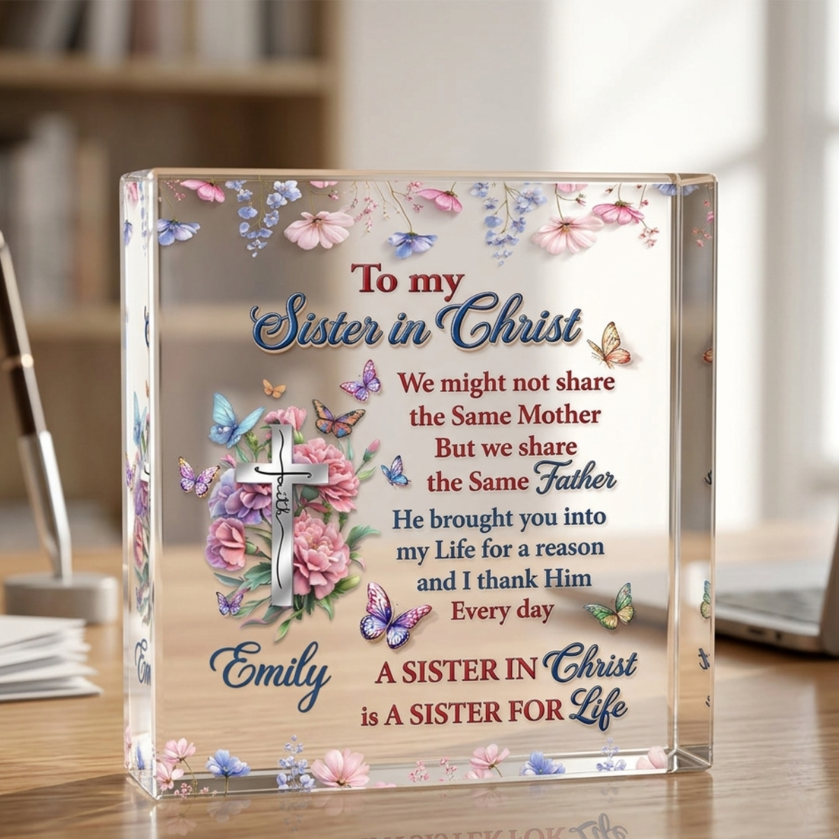 To My Sister In Christ, Personalized Acrylic Table Sign, Gift For Soul Sister, Christian Gift