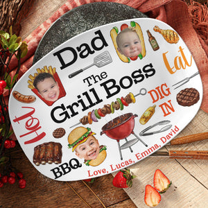 Personalized Dad Grilling Platter with Kids Faces, Funny Kids Face Platter, BBQ Dad Gift, The Grill Boss Plate, Fathers Day Gift for Husband