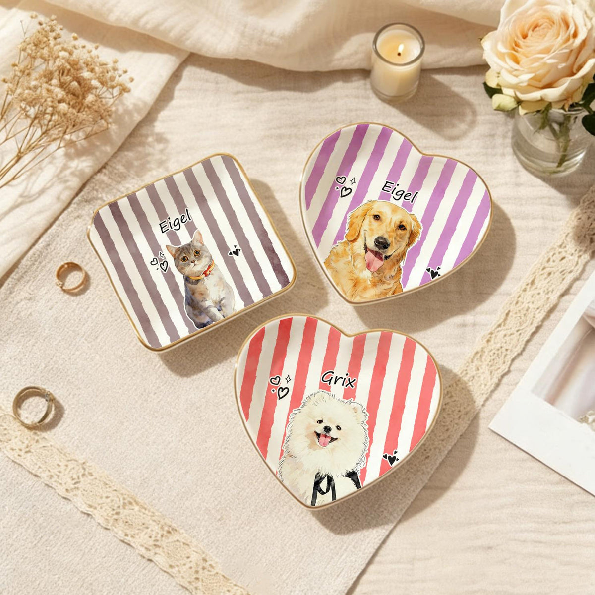 Custom Pet Jewelry Dish, Custom Dog Cat Memorial Portrait Ring Dish, Gift for Pet Owner
