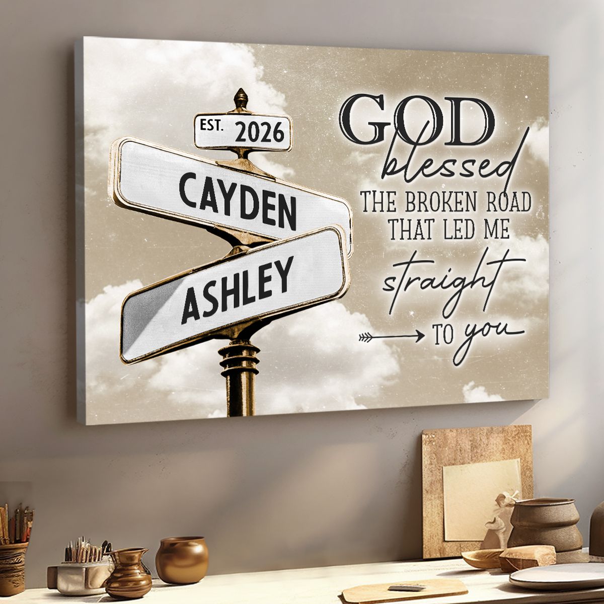The Broken Road Custom Name Canvas Personalized Couple s Street Sign Art