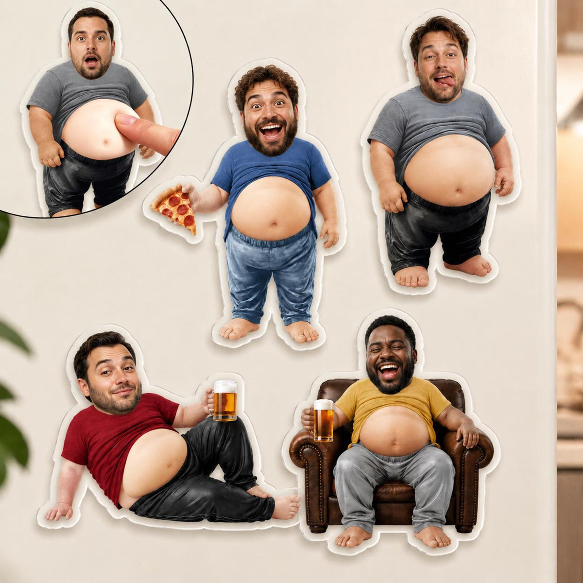 Personalized Funny Daddy Face Squishy Belly Fridge Magnet, Father's Day Gift For Husband, Custom Dad Photo Squeeze Magnet, Kitchen Decor