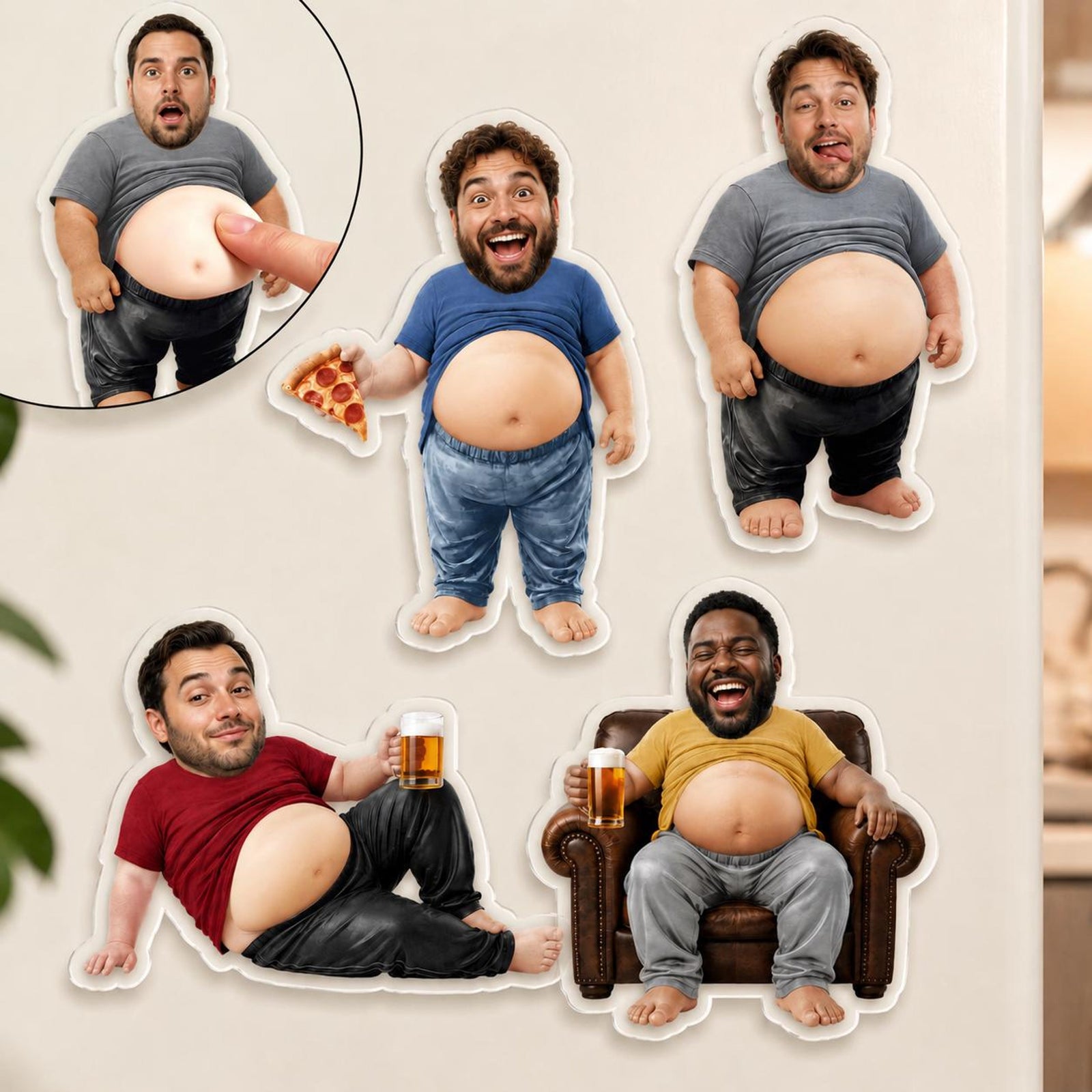 Personalized Funny Daddy Face Squishy Belly Fridge Magnet, Father's Day Gift For Husband, Custom Dad Photo Squeeze Magnet, Kitchen Decor