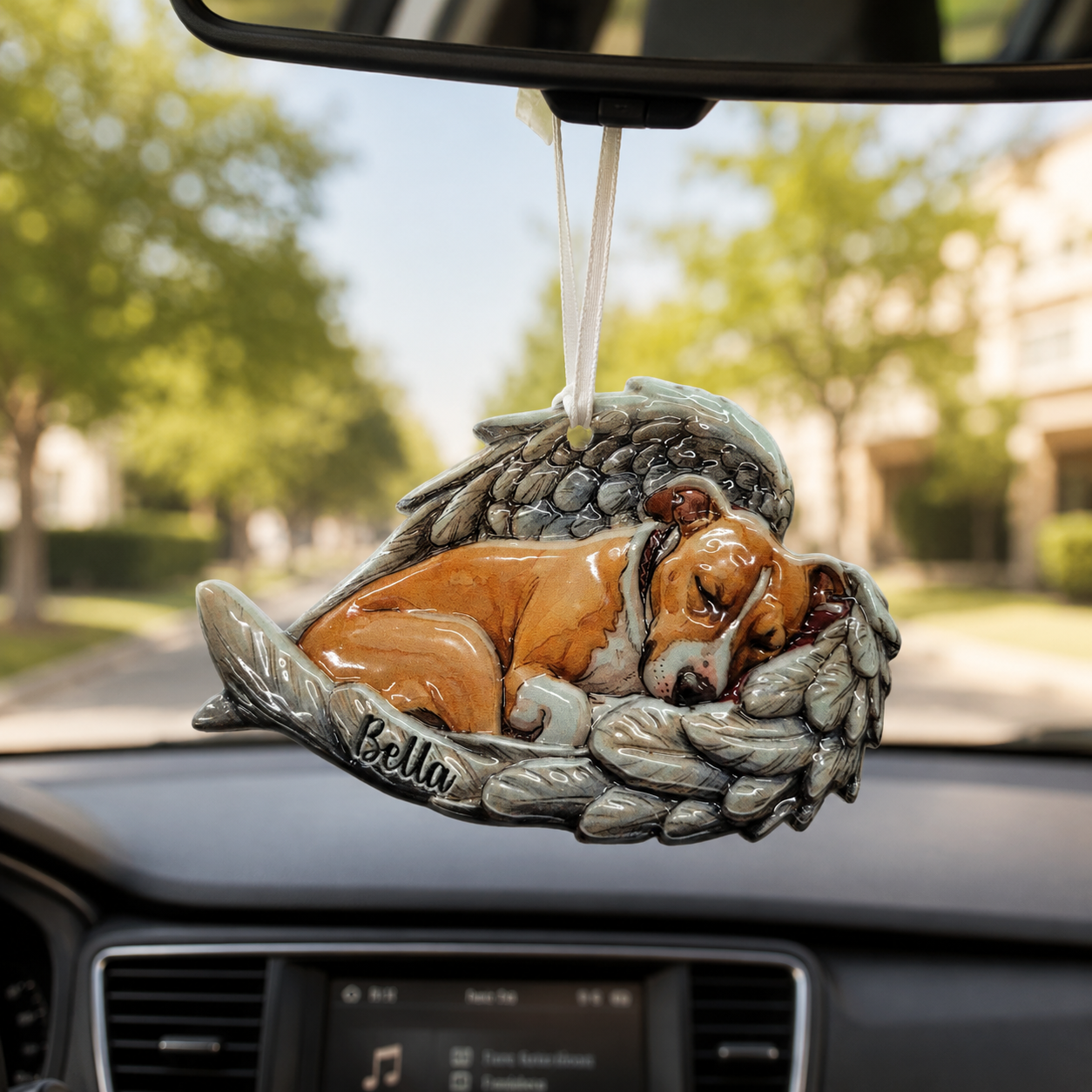 Personalized Watercolor Photo Dog Loss Memorial Real 3D Raised Ornament, Sleeping Pet Within Angel Wings, Loss Pet Gifts, Dog Lovers Gift