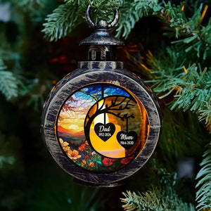 In Loving Memories Of Mom & Dad - Personalized Lantern LED Flameless Candle - Memorial Christmas Gift For Family