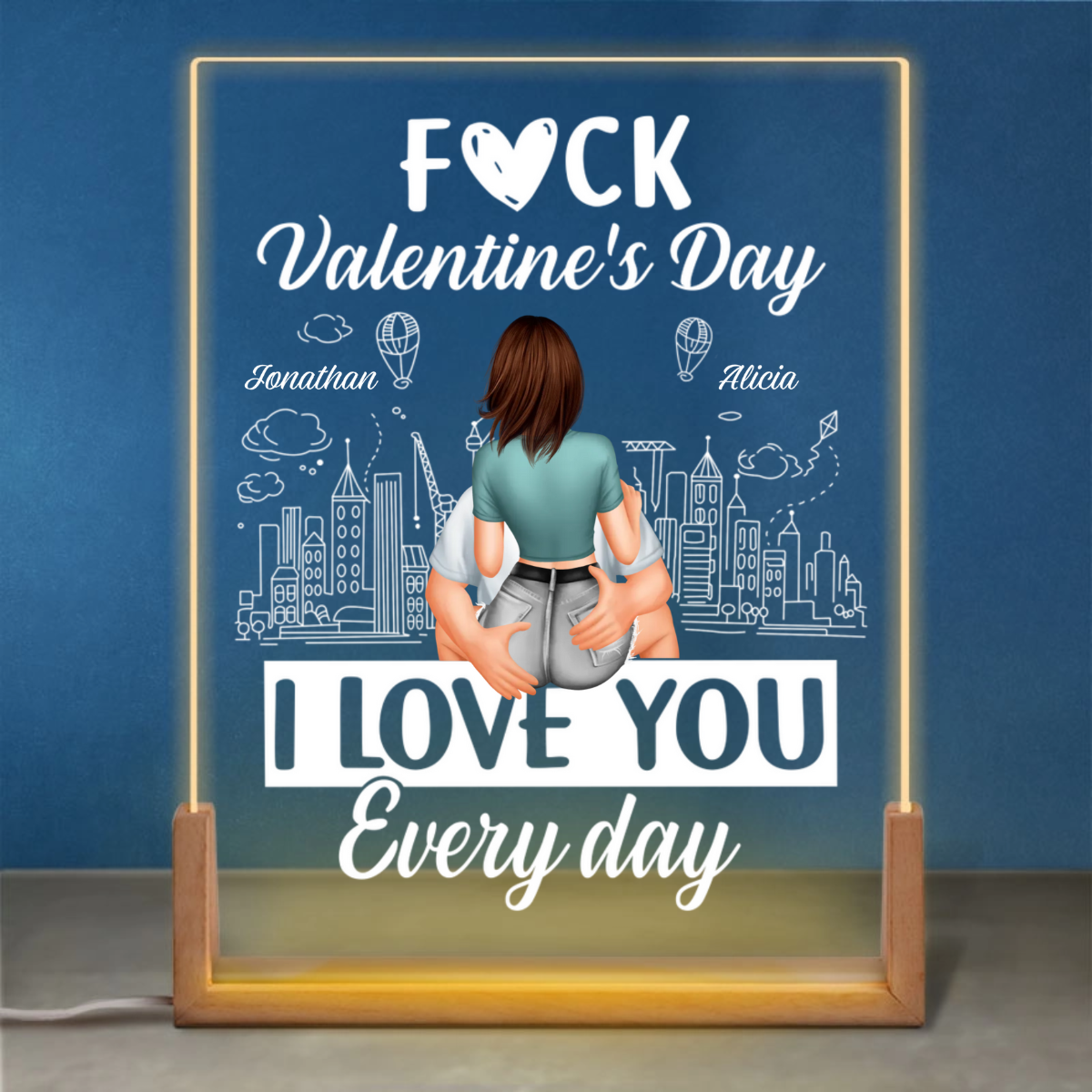 Forget Valentine's Day, I Love You Everyday - Personalized Desk Name Plate Night Light - Anniversary Gift, Valentine's Day Gift For Couple