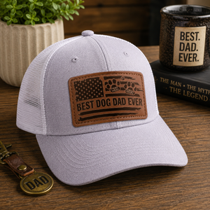 Best Dog Dad Ever - Personalized Leather Label Net Hat - Gift For Dog Dad, Dog Lovers