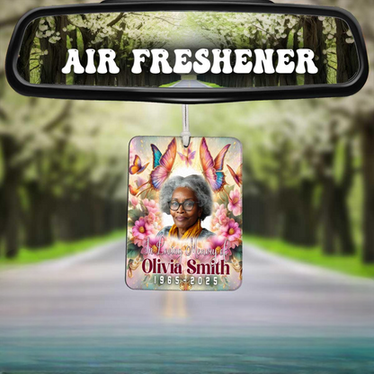 In Loving Memory Photo Car Freshener, Heavenly Butterfly Theme Memorial Freshie, Loss of Mom, Grandma, Sister, Aunt
