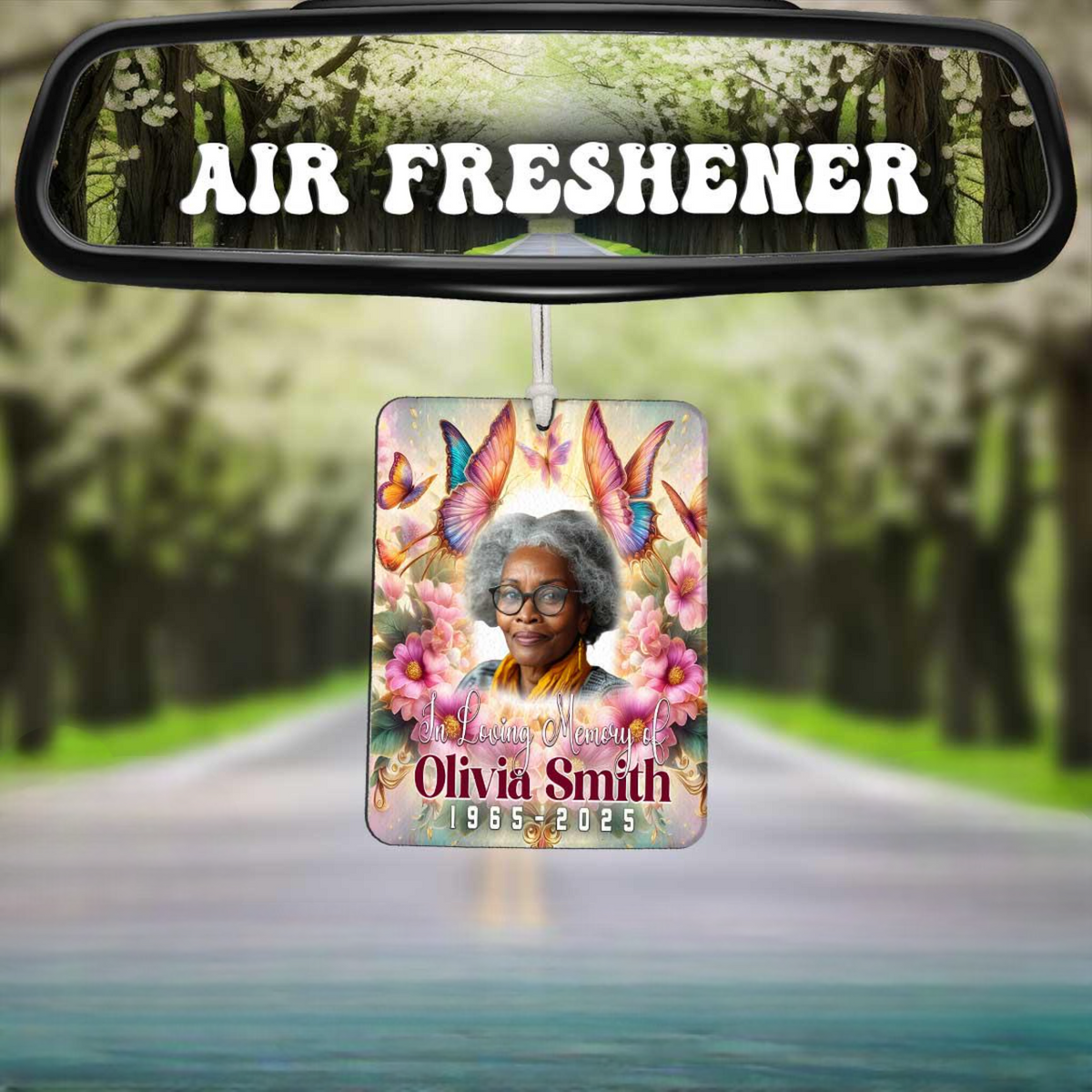 In Loving Memory Photo Car Freshener, Heavenly Butterfly Theme Memorial Freshie, Loss of Mom, Grandma, Sister, Aunt