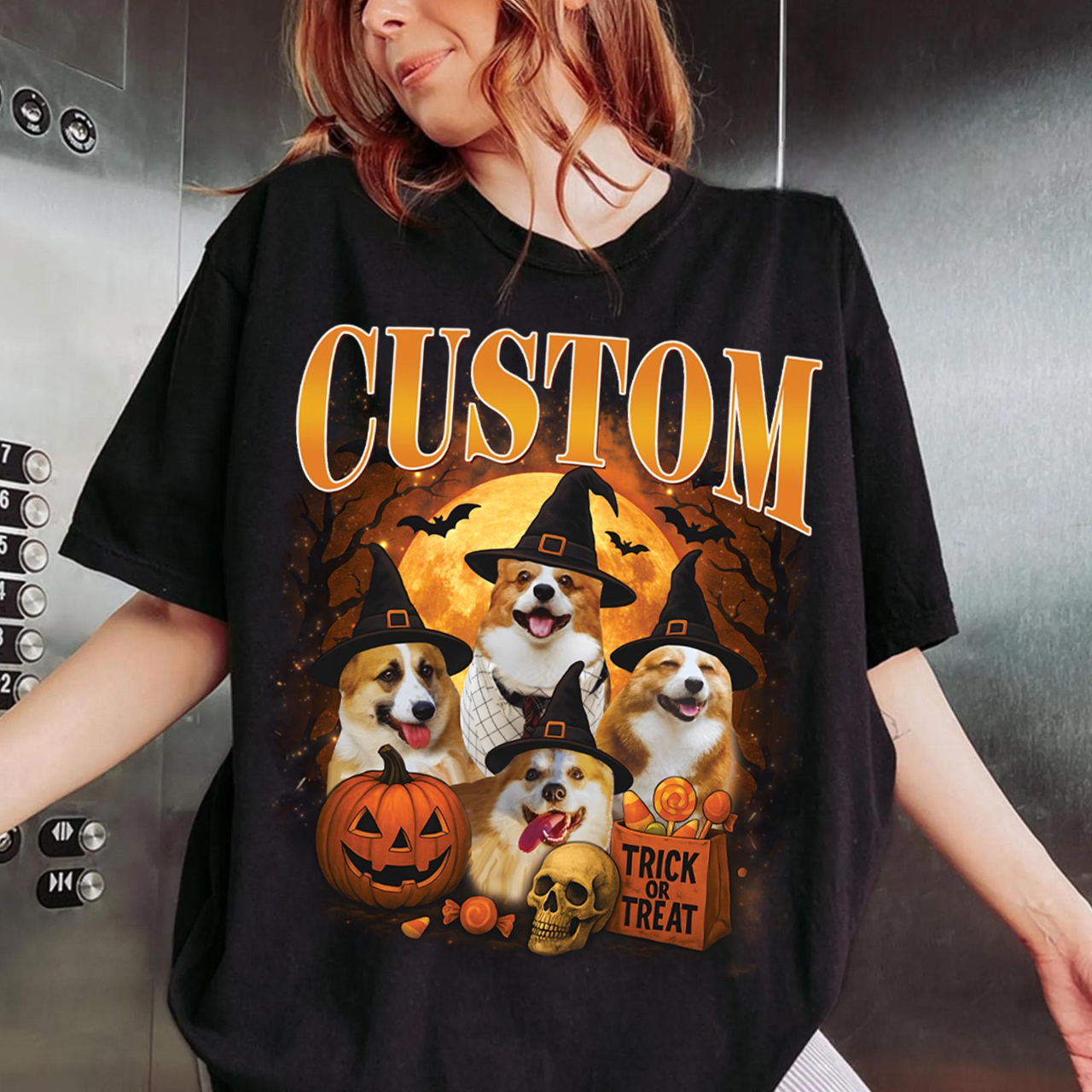 Custom Halloween Dog Bootleg Shirt, Personalized Picture Sarcastic Tee for Spooky Season Party, Funny Gift for Dog Lovers