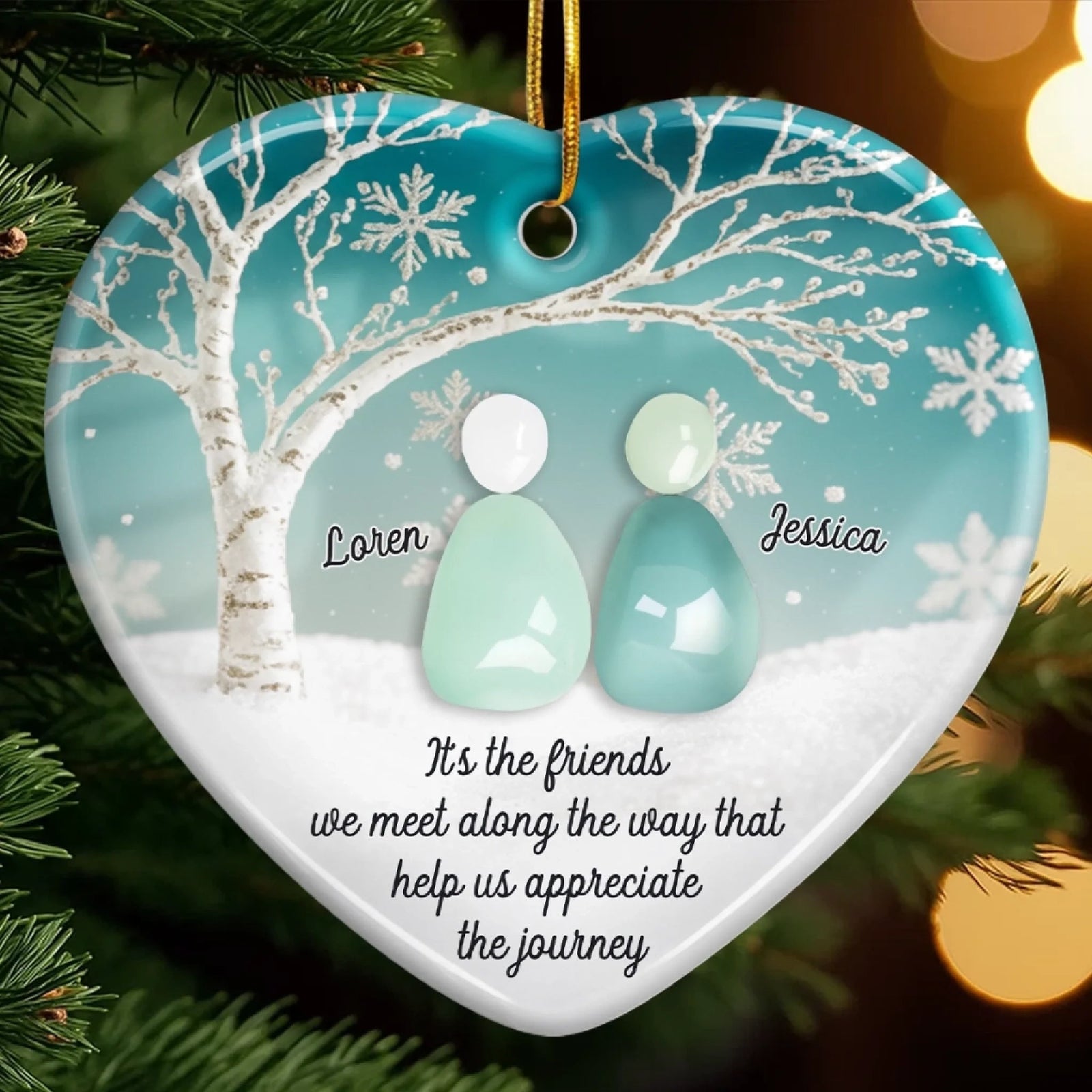 Sea Glass Friends Under Winter Tree - Personalized Ornament - Christmas Birthday Gifts Besties, Sisters