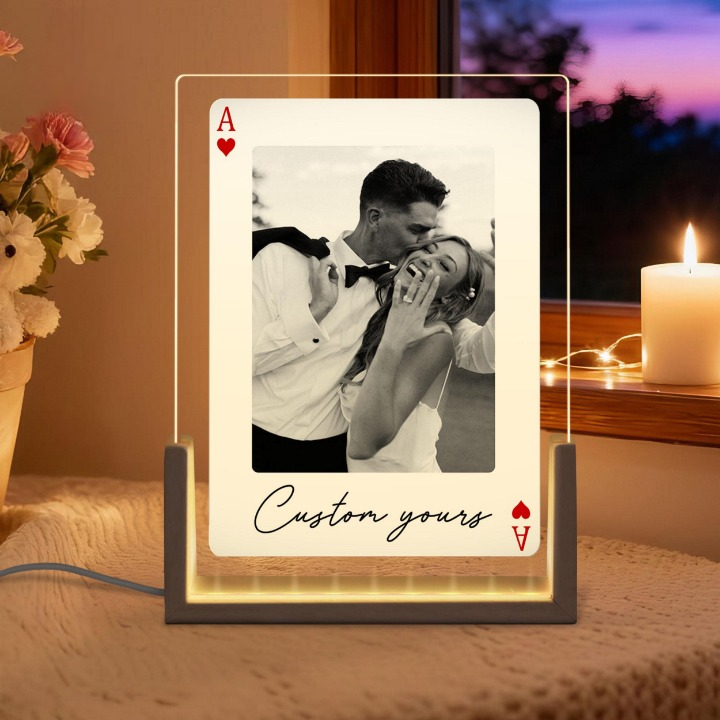 Custom Photo Playing Cards Night Light, Valentines Day Gift, Custom Couple Picture Night Light, Wedding Gift for Couple, Anniversary Gift