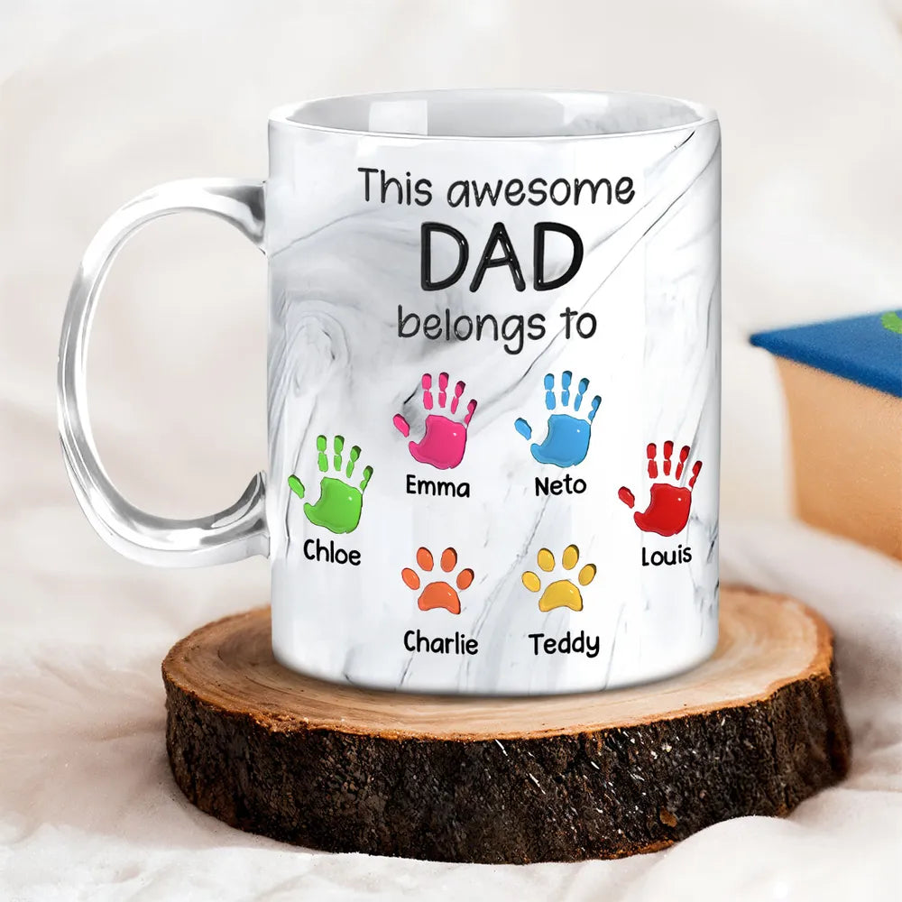 This Awesome Dad Belongs To Kids - Personalized Marble Mug - Gift For Dad, Papa, Father's Day Gift