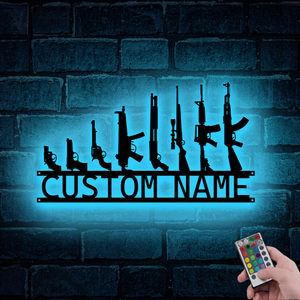 Custom Gun Metal Sign LED Light, Gun Metal Wall Art, Personalized Armory Sign, Armory Decor, Military Decor, Veteran Gift