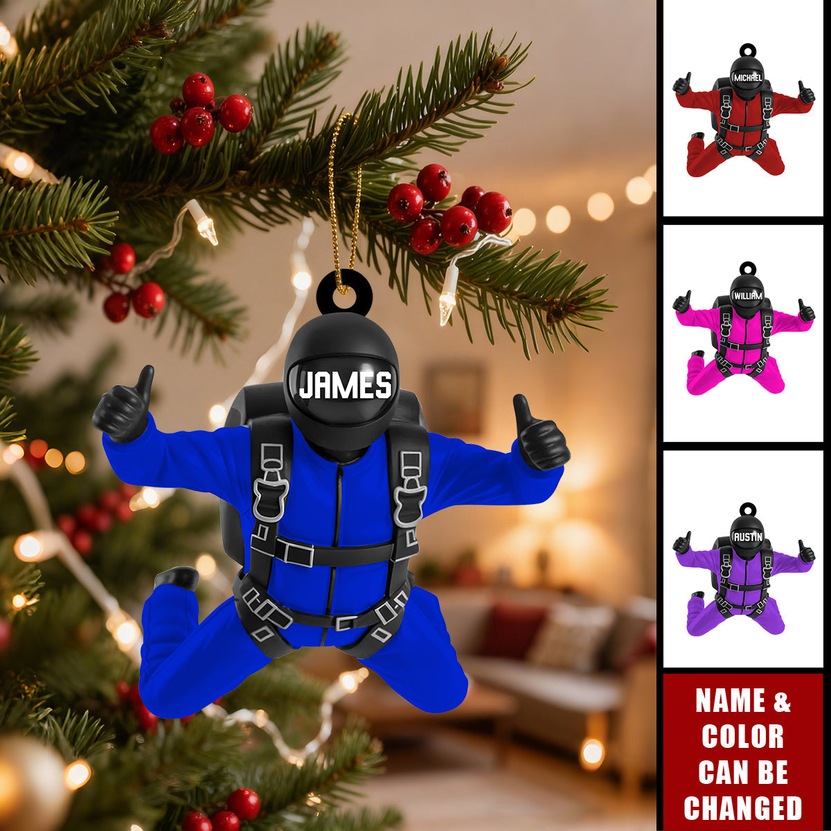 Sky Diving Personalized Christmas Acrylic Ornament