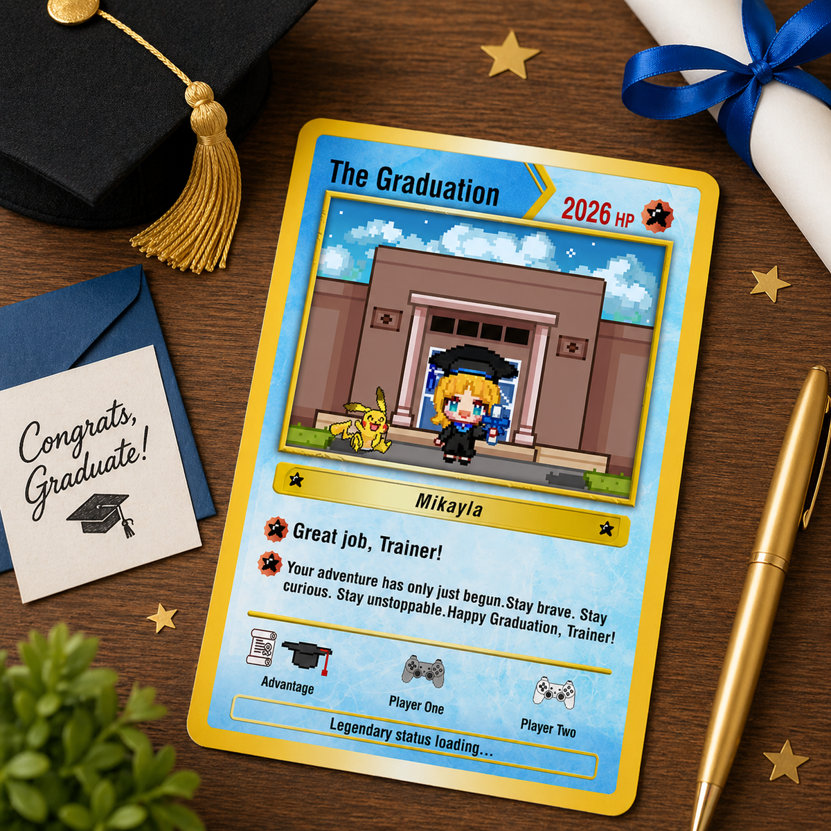 Custom PKM Graduation Card, Pixel Style Diploma Card, Grad Gift for Game Lovers, Custom Class of 2026 Gift, Grad Keepsake