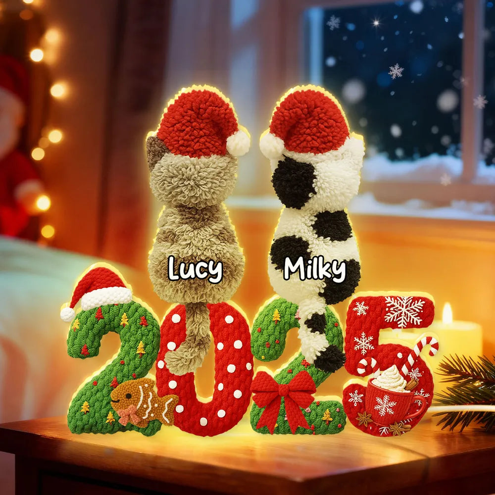 2025 Cat Lovers 3D Faux Yarn Effect - Personalized Acrylic Light Box - Christmas Gift for Cat Moms, Cat Dads