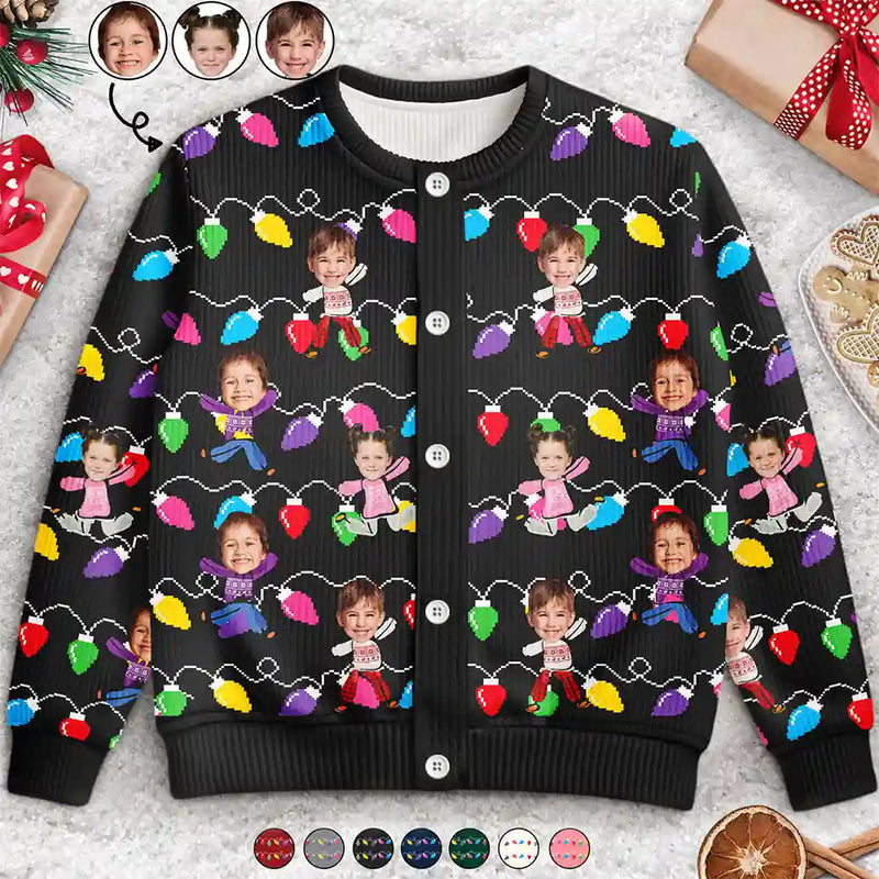 Custom Photo Funny Kids Christmas Light - Personalized Cardigan - Christmas Gift For Family