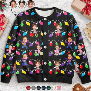 Custom Photo Funny Kids Christmas Light - Personalized Cardigan - Christmas Gift For Family