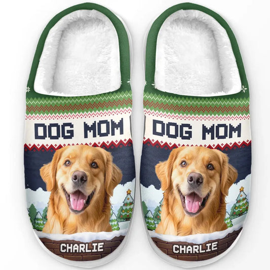 Custom Photo We Woof You A Merry Christmas - Personalized Fleece Slipper - Christmas Gift For Pet Owners