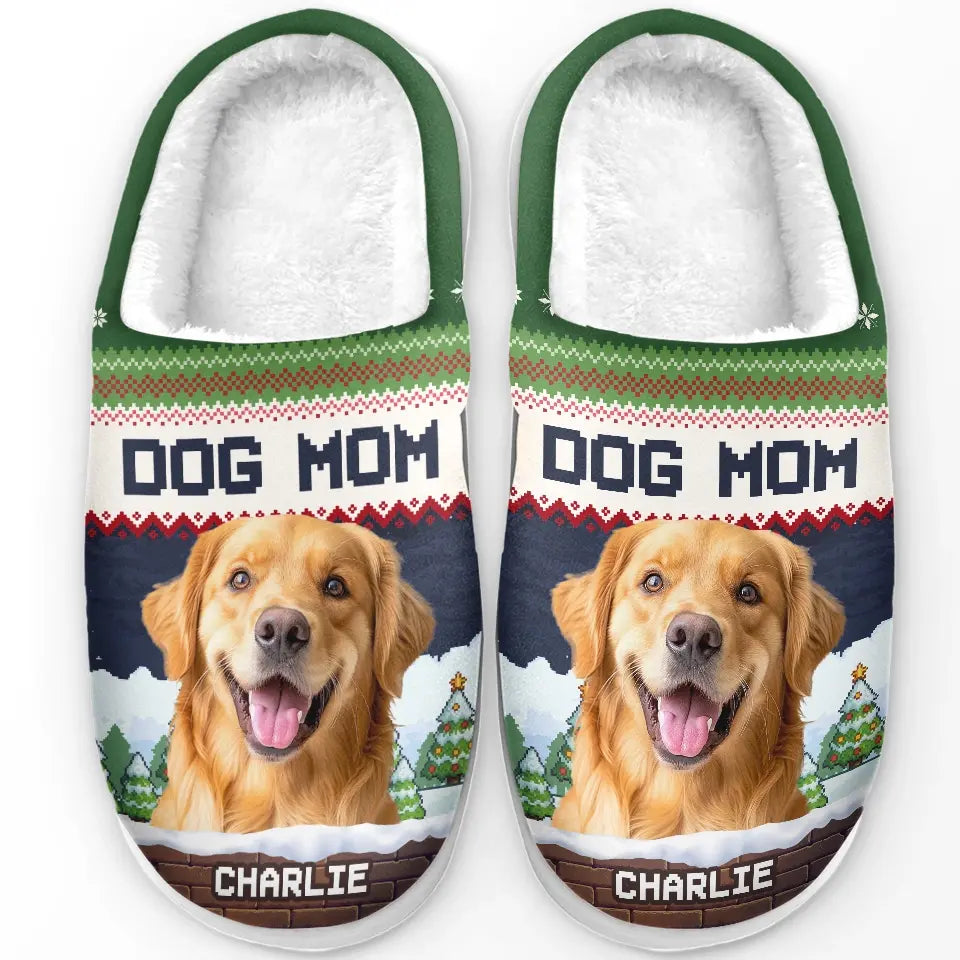 Custom Photo We Woof You A Merry Christmas - Personalized Fleece Slipper - Christmas Gift For Pet Owners