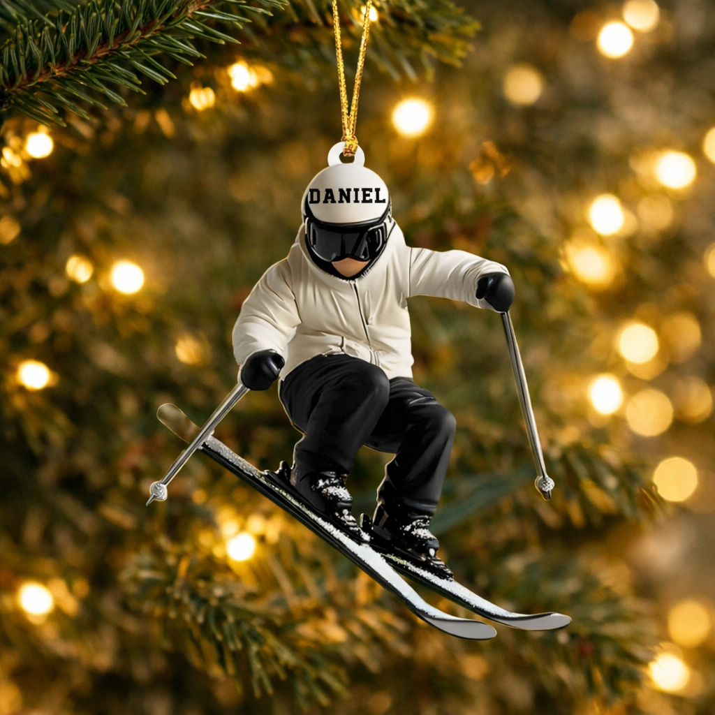 Skiing Fun Personalized Name Shaped Ornament, Gift Idea For Skiing Lovers
