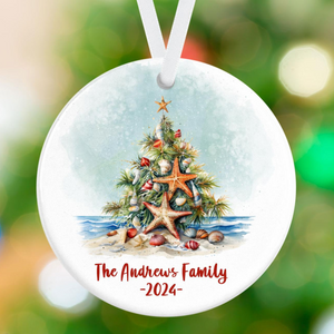 Tropical Family Christmas Ornament, Personalized Holiday Ornament, Beach Christmas Ornament, Starfish Ornament