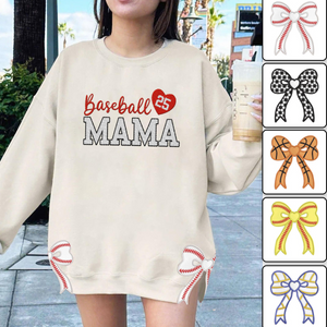 Custom Baseball Side Bow Cut-Out Sweatshirt, Trendy Coquette Bow, Baseball Mom Embroidered Sweatshirt, Sport Gift