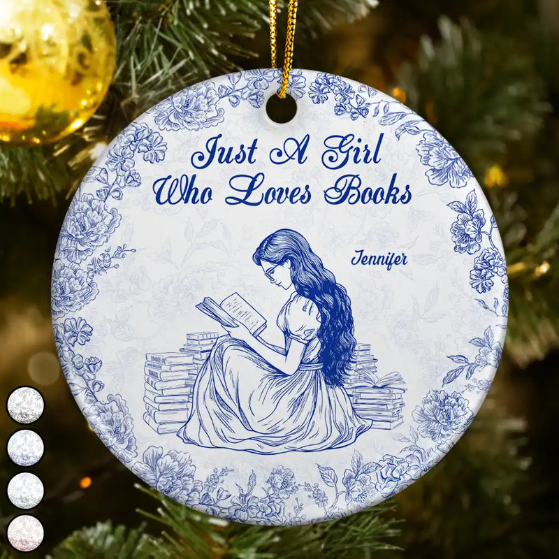 Chinoiserie Toile Just A Girl Who Loves Books - Personalized Ornament - Gift For Book Lovers, Bookworm Gift
