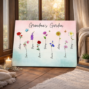 Birth Month Flower Gift For Grandma - Personalized Canvas - Gift For Mom Grandma, Mother's Day Gift