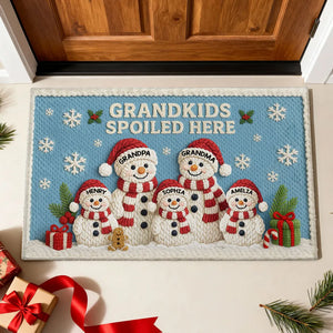 Snowman Family Crochet Faux Yarn Texture - Personalized Doormat - Christmas Decoration