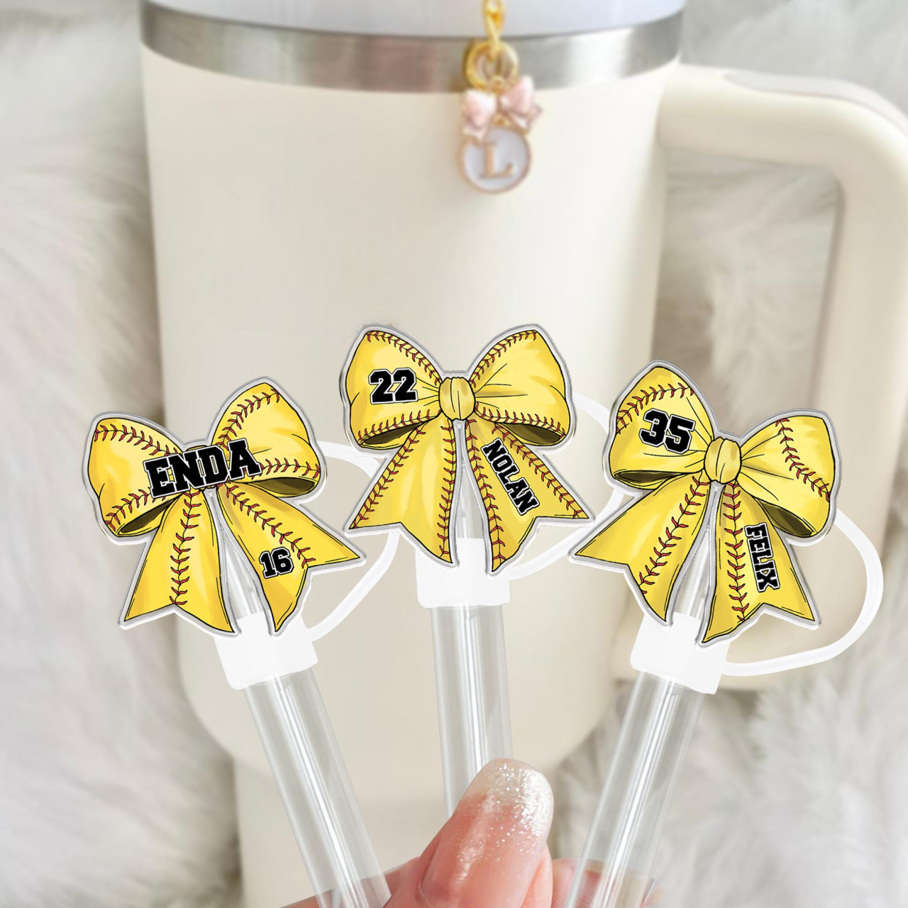 Custom Softball Mom Gift, Personalized Softball Straw Topper, Custom Softball Straw Cover with Name, Sport Straw Topper Accessories