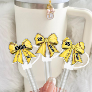 Custom Softball Mom Gift, Personalized Softball Straw Topper, Custom Softball Straw Cover with Name, Sport Straw Topper Accessories