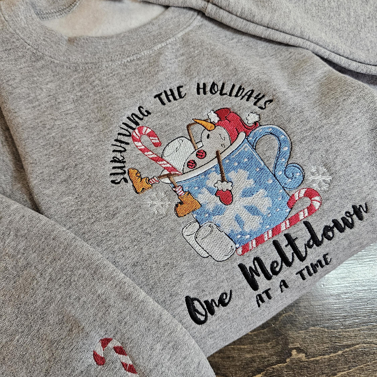 Meltdown Christmas Crewneck Sweatshirt, Holiday Sweater, Christmas Sweater, Embroidered Crewneck