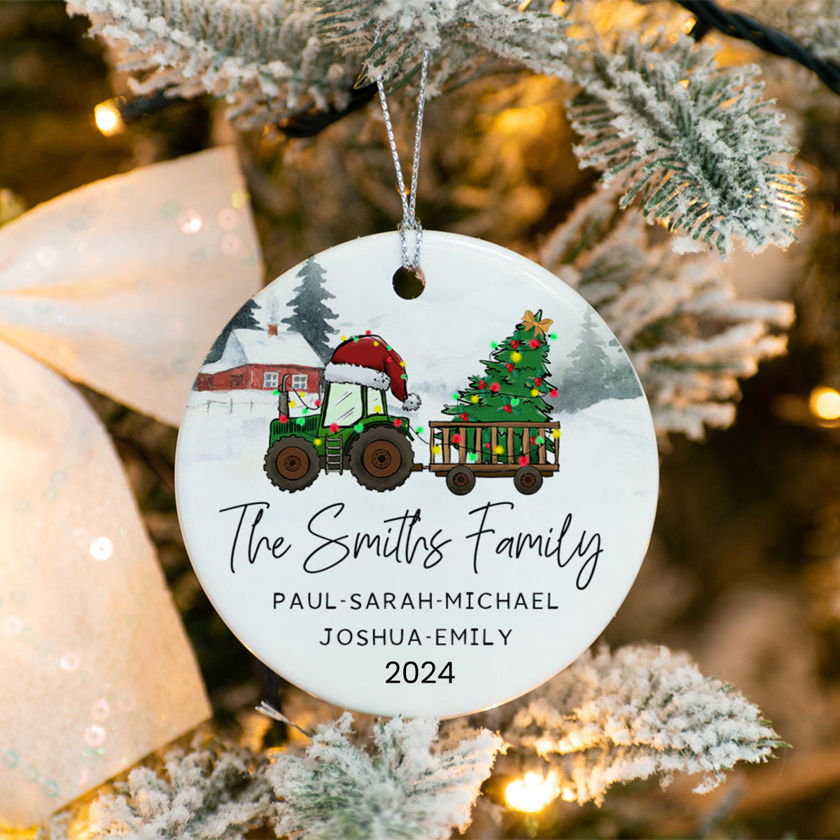 Family Name Christmas Ornament, Custom Tractor Family Keepsake, Personalized Family Ornament, Christmas Gift For Family