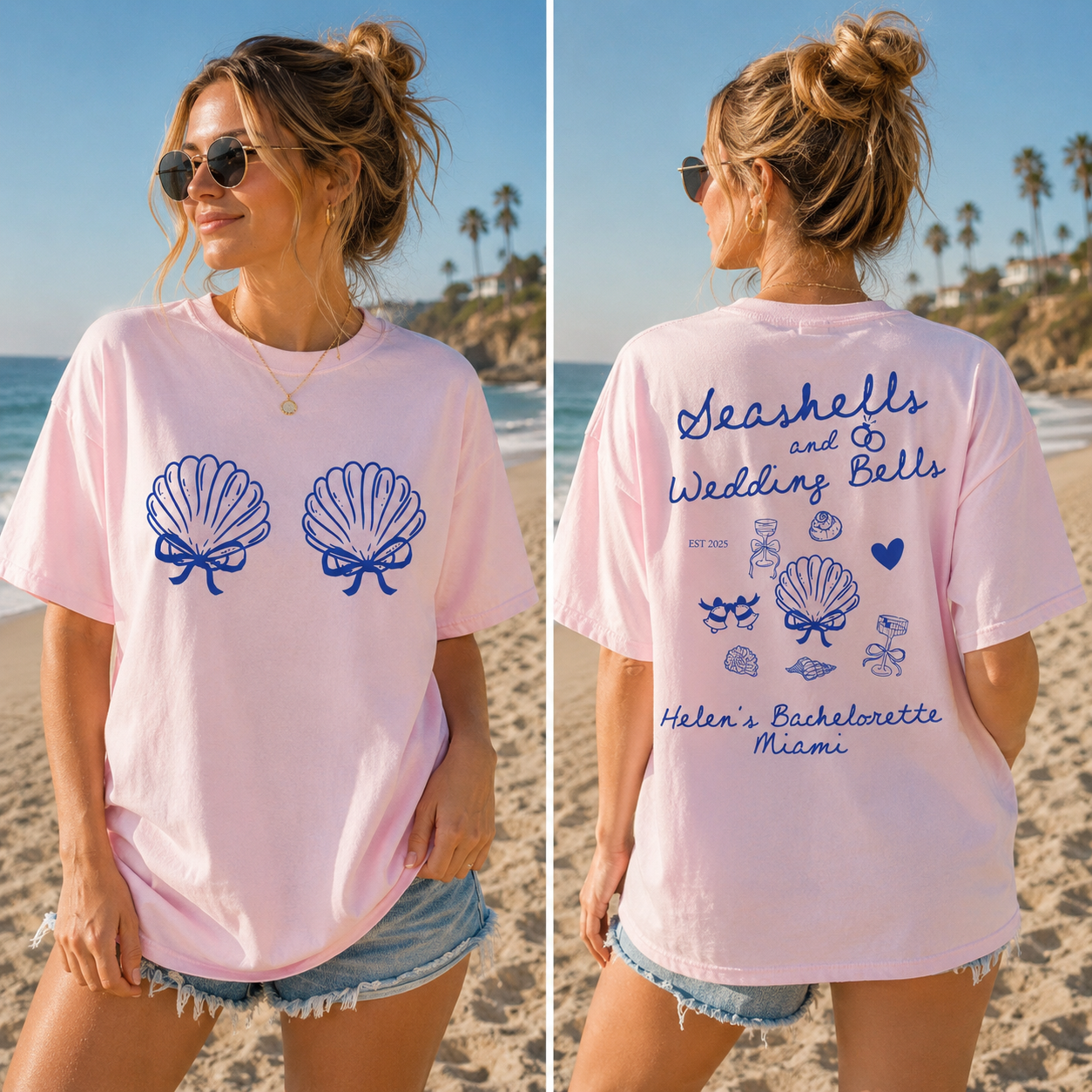 Seashells Wedding Bells Bachelorette Tee: Custom Comfort Colors Beach Party Shirt