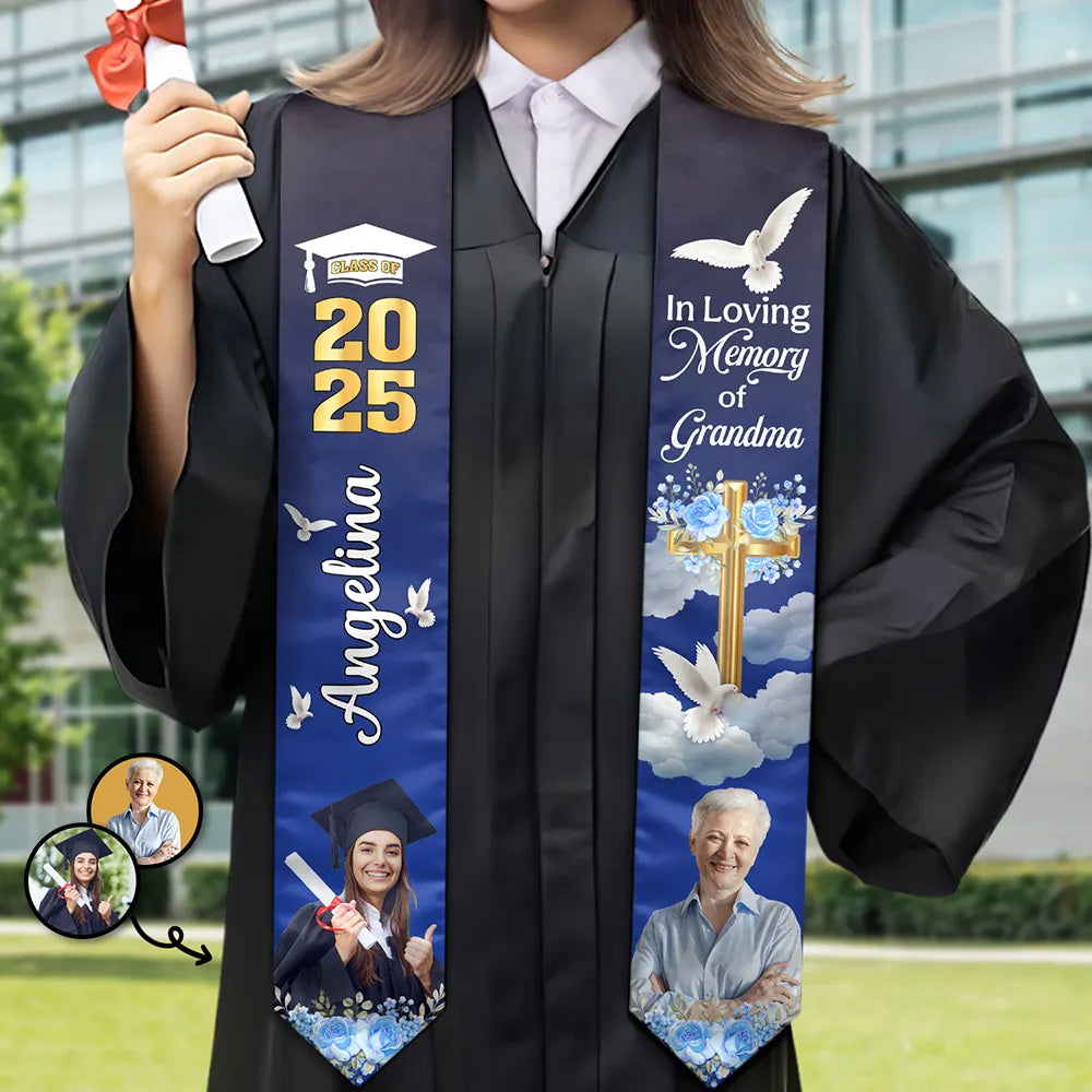 Custom Photo In Loving Memory Family - Personalized Graduation Sash - Graduation Occasion, Memorial Gift