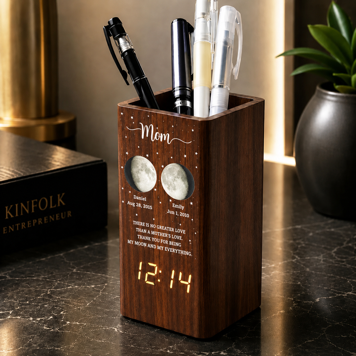 This Is What The Moon Looked Like - Personalized Pen Holder With Clock - Gift For Dad, Gift For Mom