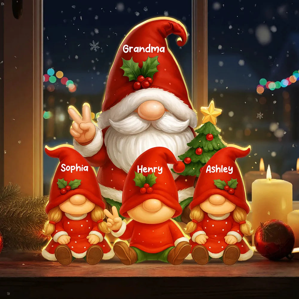 Gnome Grandma & Grandkids Festive Holiday - Personalized Acrylic Light Box - Christmas Decor, Christmas Gift for Grandma
