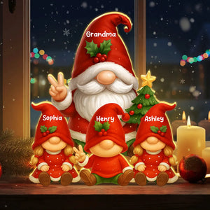 Gnome Grandma & Grandkids Festive Holiday - Personalized Acrylic Light Box - Christmas Decor, Christmas Gift for Grandma